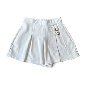 Lemite Pleated Skort Women White Buckle Detail Preppy Mini Skirt SIZE M‎